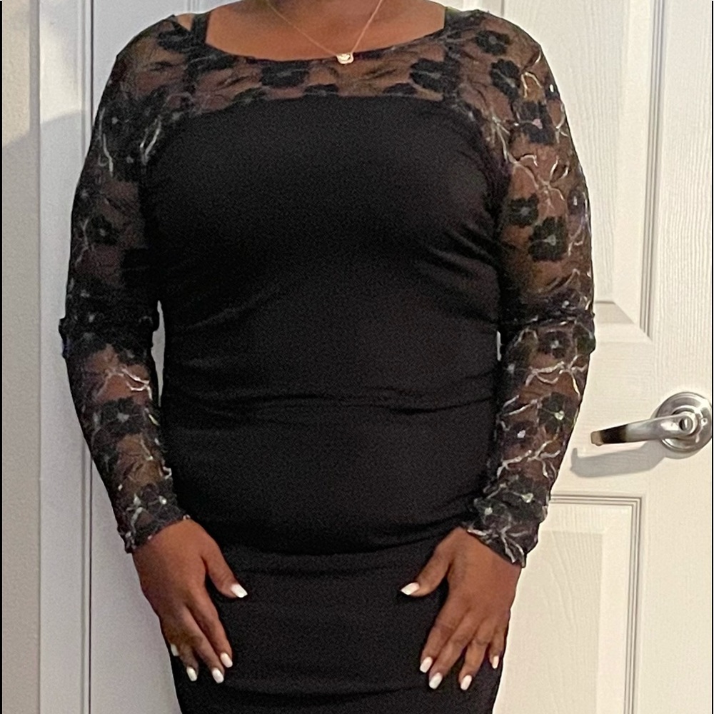 Sexy lace long black dress